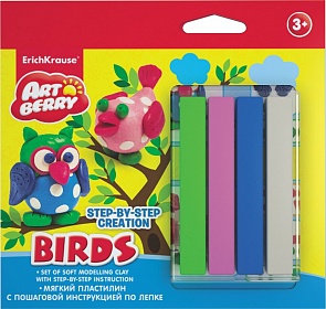 Набор для лепки - Птицы с мягким пластилином 4 цветов и пошаговой инструкцией (Erich Krause, 38541EK)